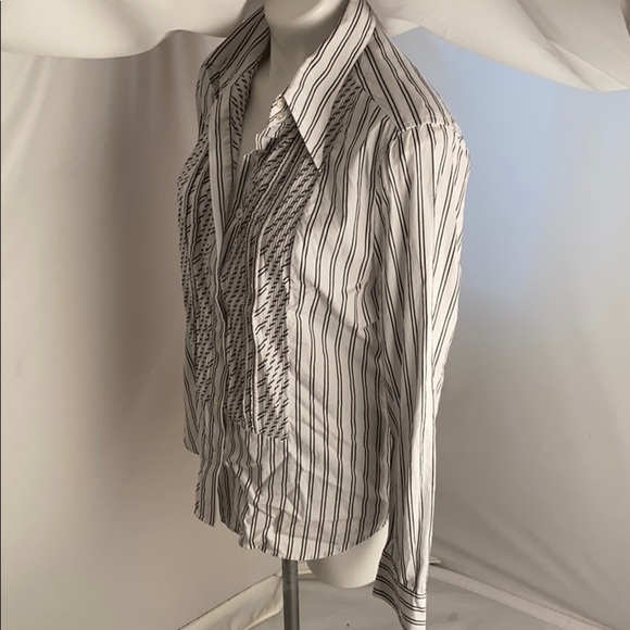 Express Design Studio white tuxedo style gray striped button down shirt L - Picture 3 of 13